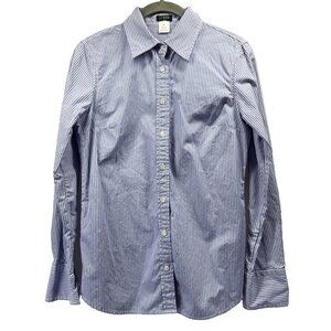 J Crew Women's Blouse Size XS Blue White Stripe Career Button Up Top Long Sleeve